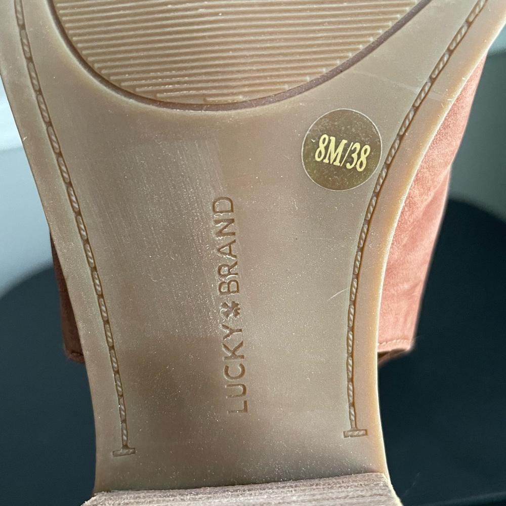 Lucky Brand Booties Brown Leather Barimo Open Toe Sandal Low Heel Size 8 - Picture 7 of 9
